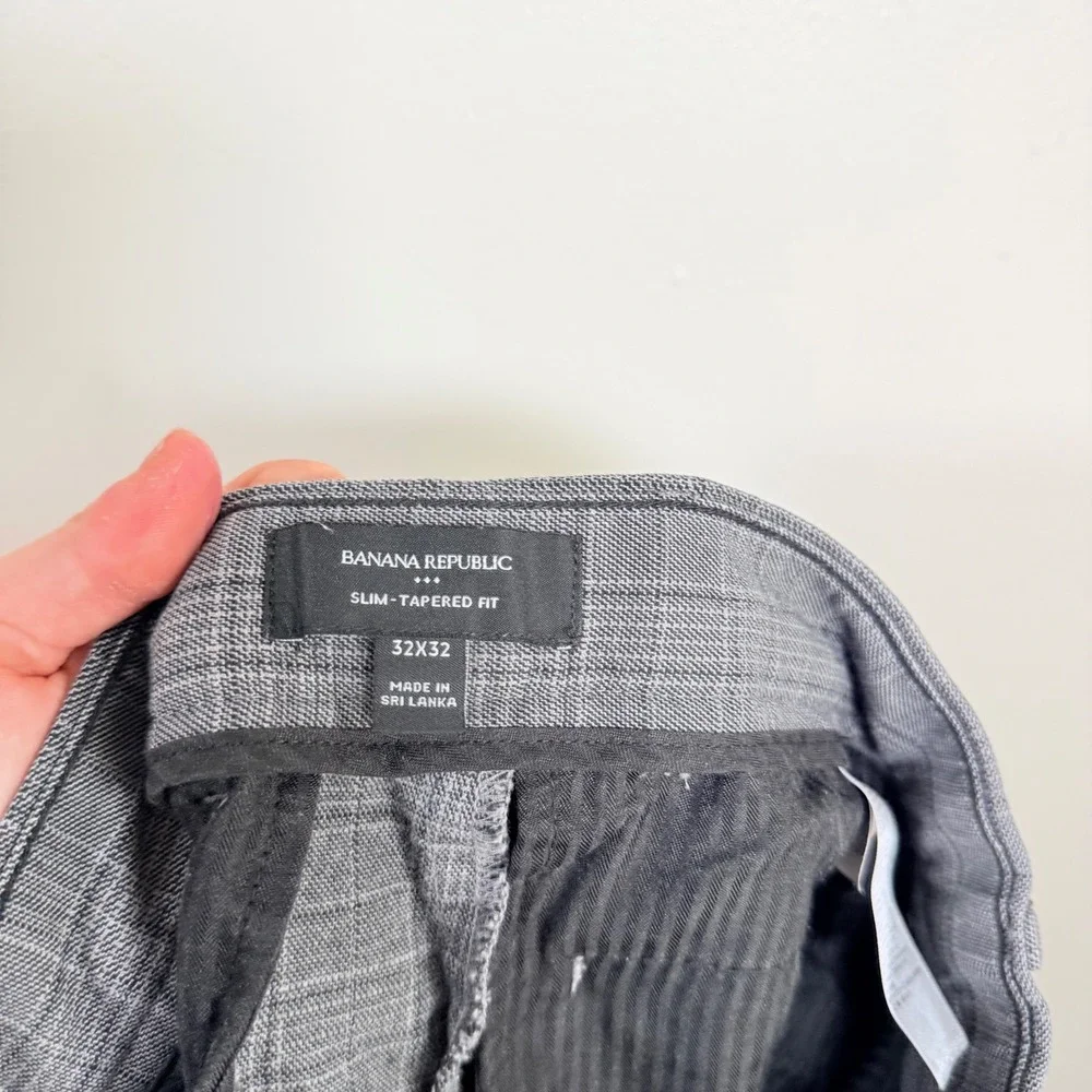 Banana Republic Slim-Tapered Fit Plaid Dress Pants Size 32x32 Gray